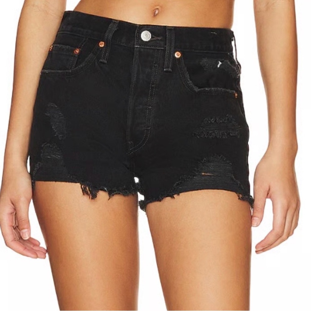 Levi's Black Distressed High-Rise Denim Shorts